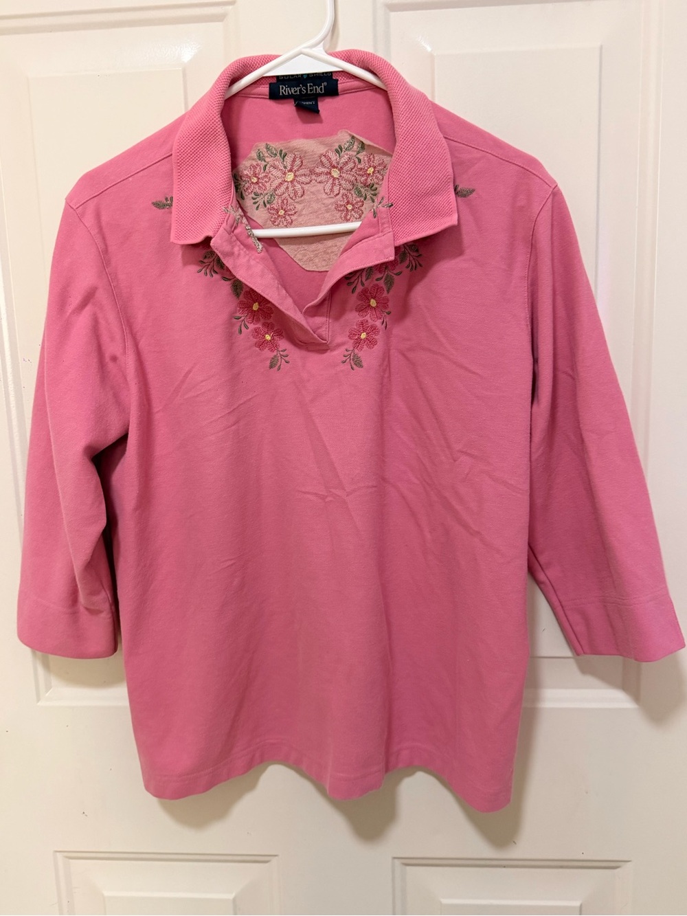 Pink Embroidered Polo Long-Sleeve Tee